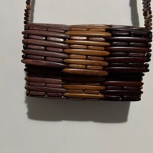 Brown and Tan Wooden Women Bag